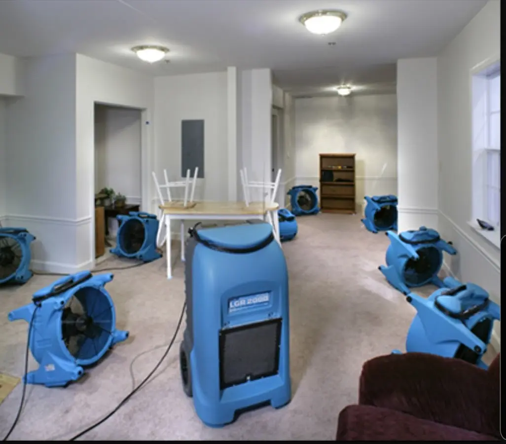 Air movers and dehumidifier setup for Water Extraction & Removal in Oklahoma City
